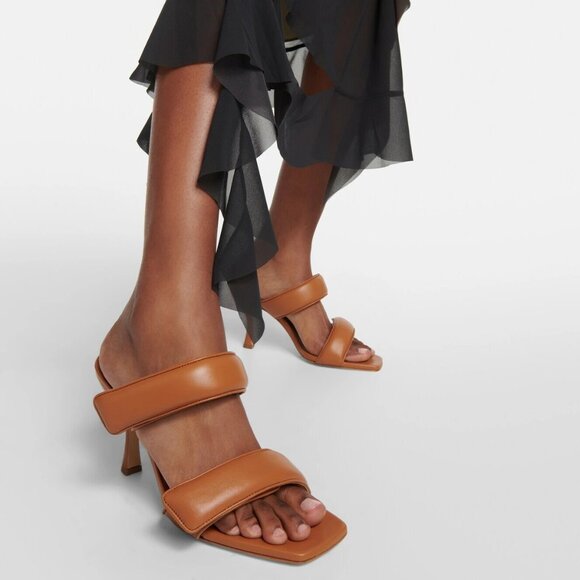 NWOT PUBLIC DESIRE Tan Velcro Double Strap Square Toe Heeled Kora Mules size 4 - Picture 9 of 10